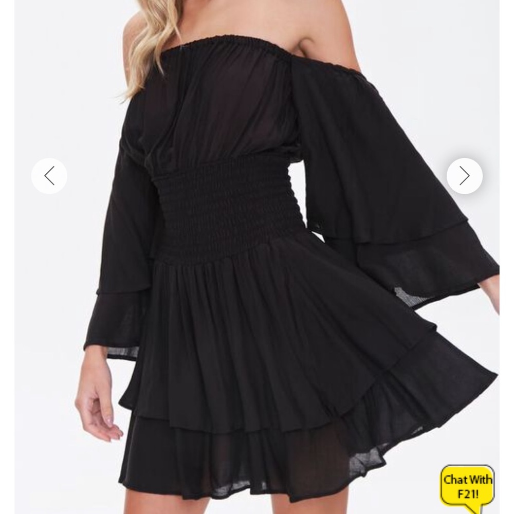 Brown Wide Sleeve Off the Shoulder Dress